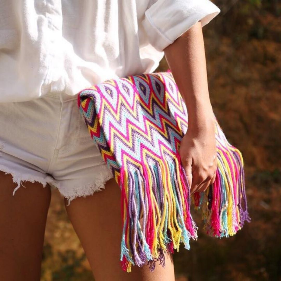 Fair-Trade Zig Zag Hand-Woven Fringe Clutch from Colombia