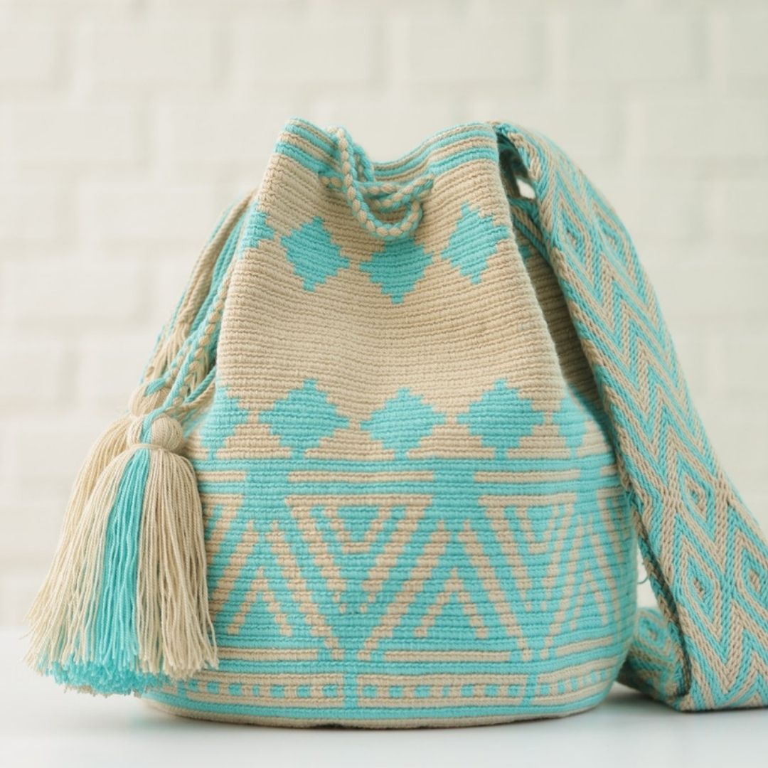 Fair-Trade Turquoise Diamond Hand-Woven Bag from Colombia
